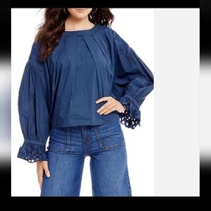 Free People NWOT Graphite Wishing Well Round Neck Blouse Medium